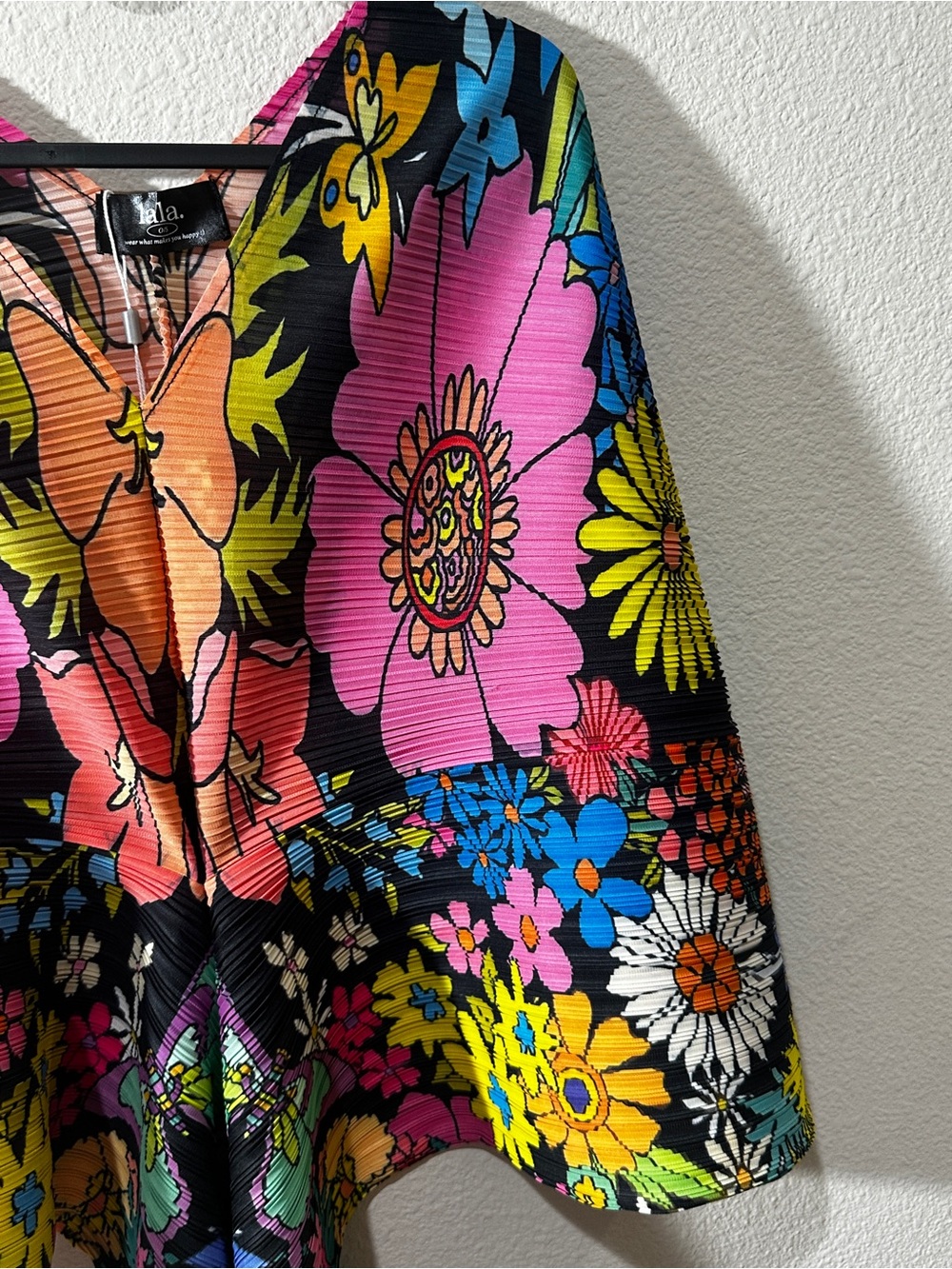 Dressed in LALA Bright Floral Circle Skirt in Black, Pink, Yellow, Blue - Picture 4 of 7